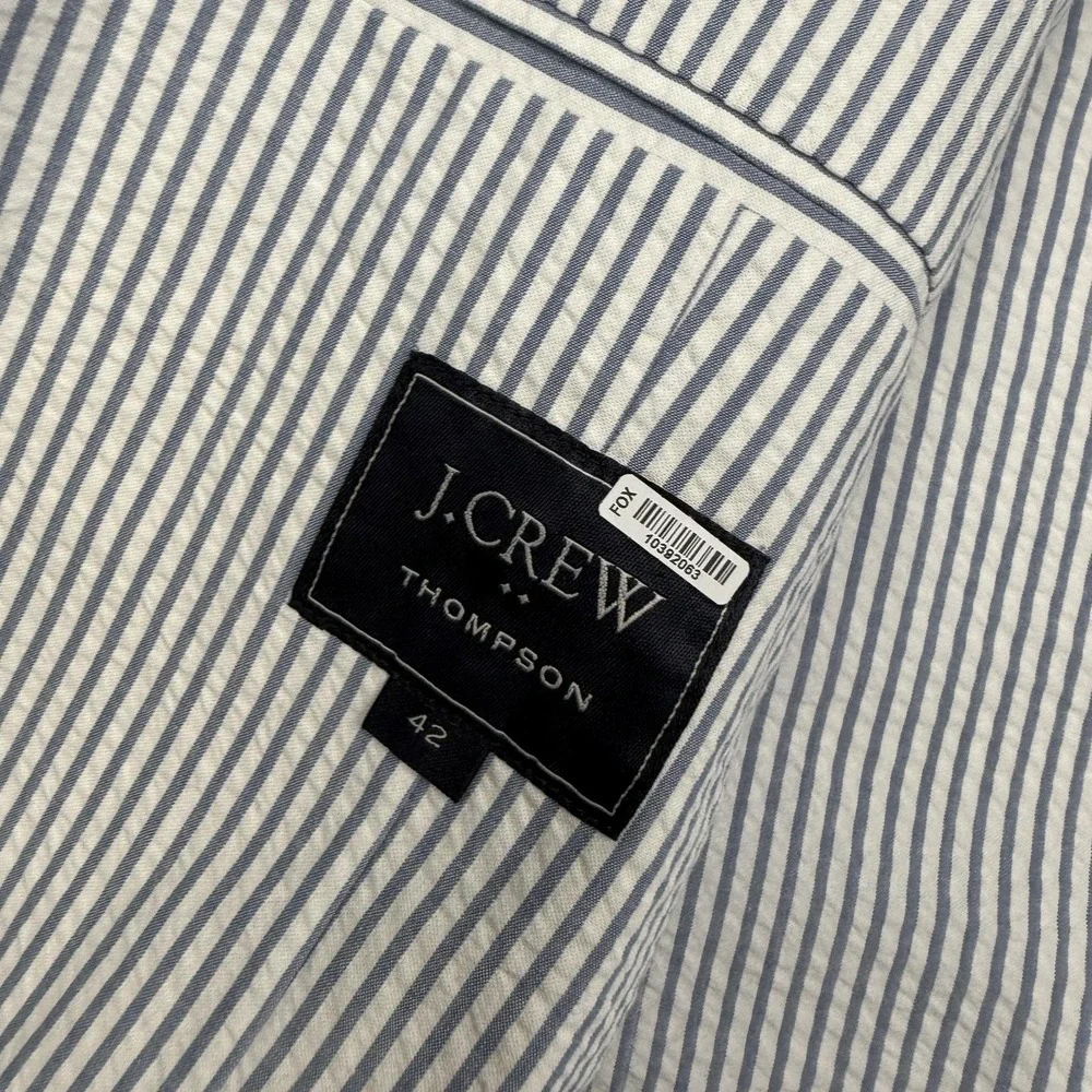 J.Crew Seersucker Suit Jacket Mens 42 Blue Stripe Thompson Cotton Blazer